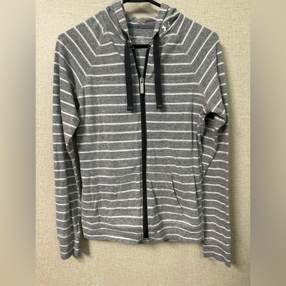Under Armour Gray & White Striped Zip-Up Sweater Hoodie